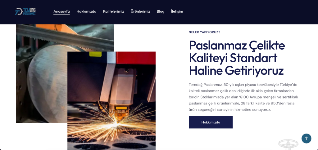 Temdağ Paslanmaz Kurumsal Web Sitesi